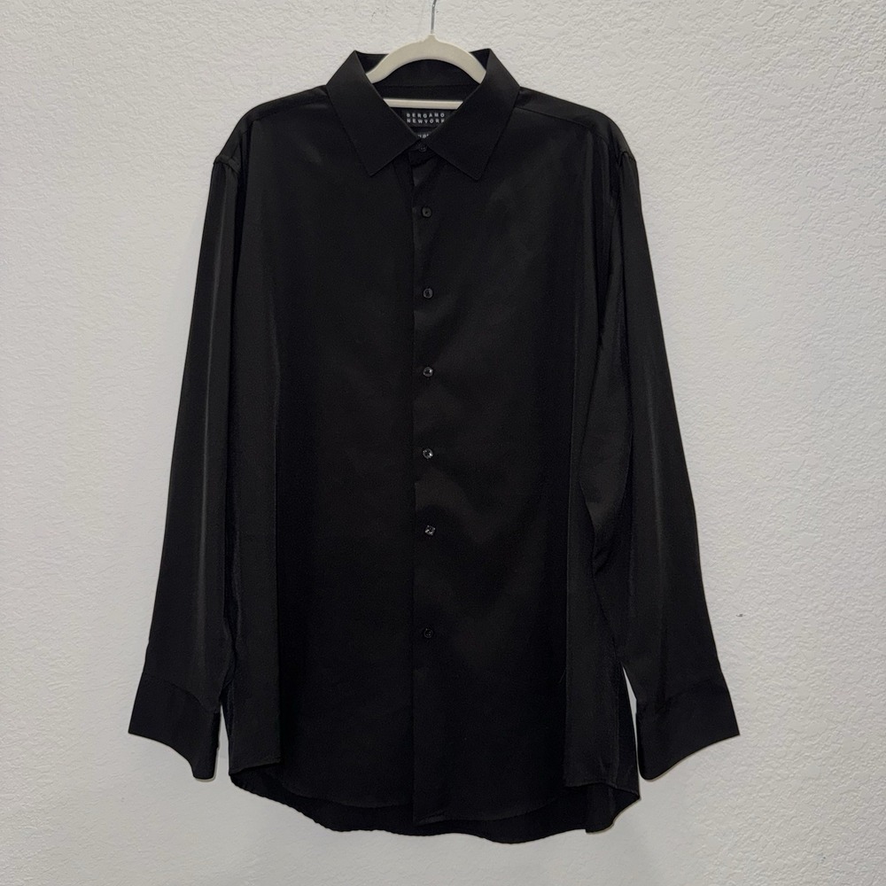 Bergamo New York Slim Fit Black Dress Shirt Mens 17.5-34/35 Business Modern